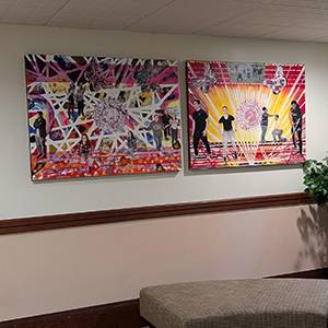 USF Commuter Lounge and fireside artwork