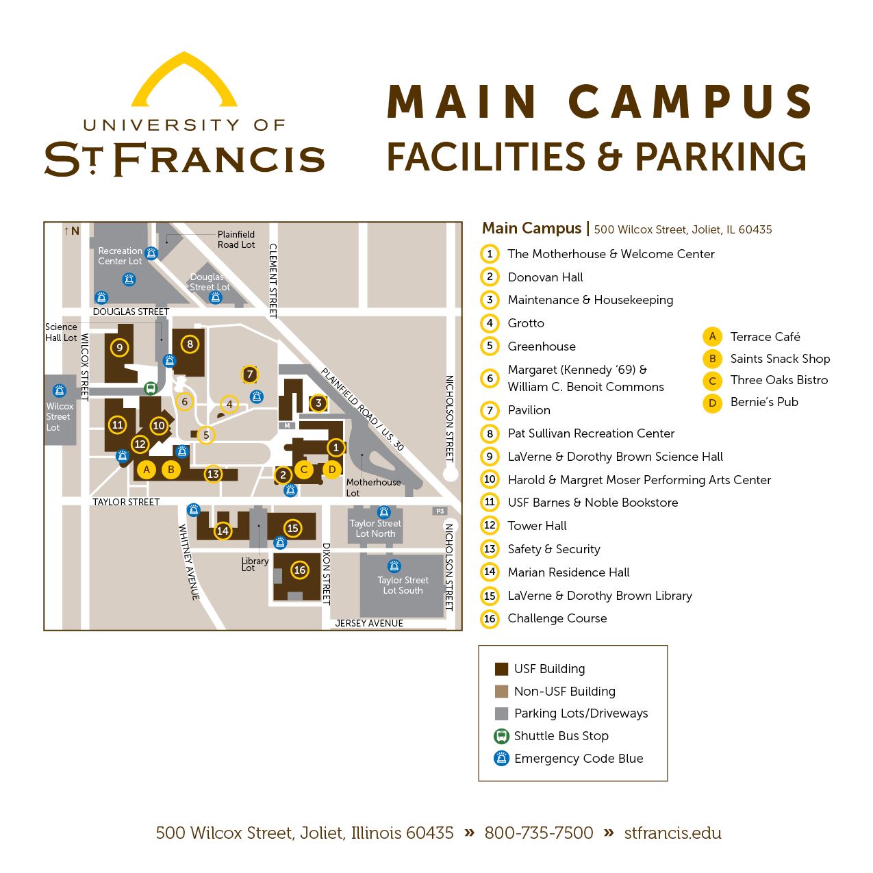 Main Campus Facilities & Parking Map